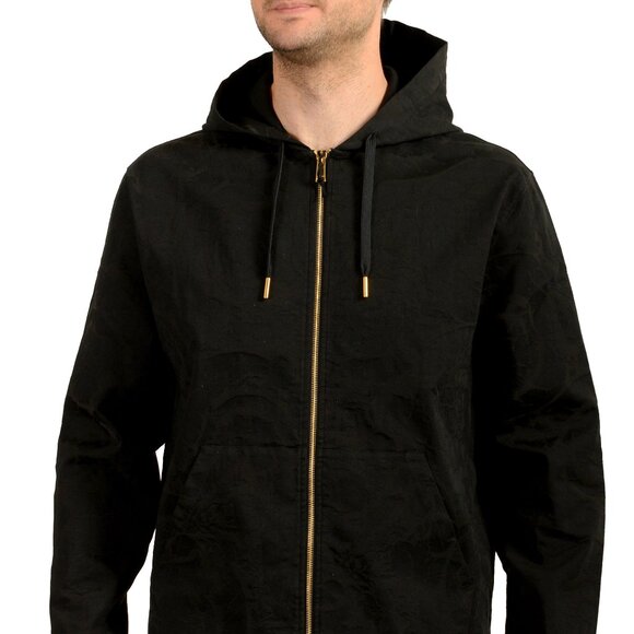 Versace Men's Black Hooded Full Zip Barocco Jacquard Light Jacket US 2XL IT 56